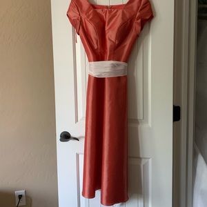 Salmon Cap Sleeved Midi Dress